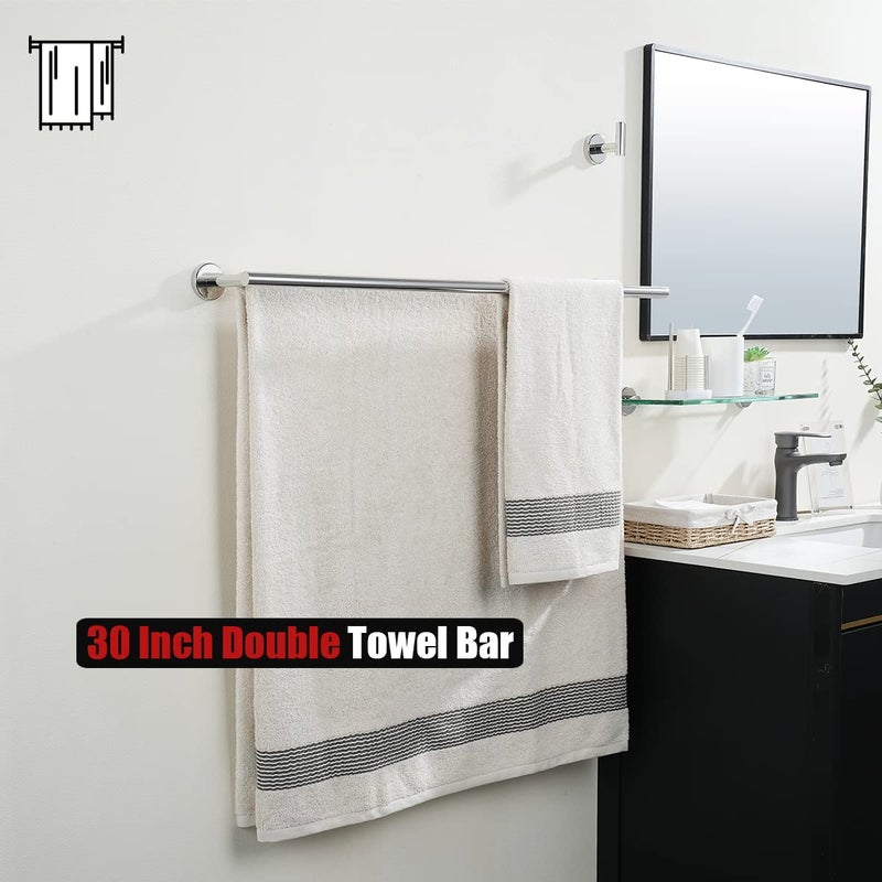 JQK Double Bath Towel Bar, 33 Inch 304 Stainless Steel Thicken 0.8mm Towel Rack for Bathroom, Towel Holder Polished Chrome Wall Mount, Useable Length 30 Inch, TB100L30-CH - Image 4